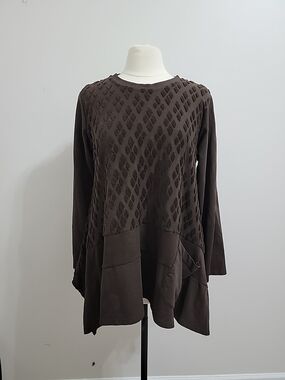 Tunic  Women Made In Italy  Brown 100% Cotton Long Sleeve M/L Oversized EUC